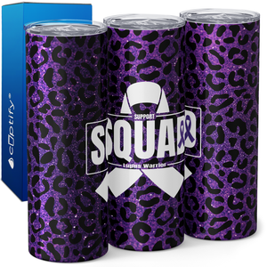 Lupus Warrior Support Squad Purple Leopard Print 20oz Skinny Tumbler