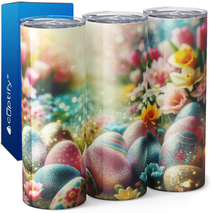 Glitter Easter Eggs Flower Field 20oz Skinny Tumbler