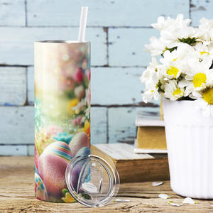 Glitter Easter Eggs Flower Field 20oz Skinny Tumbler