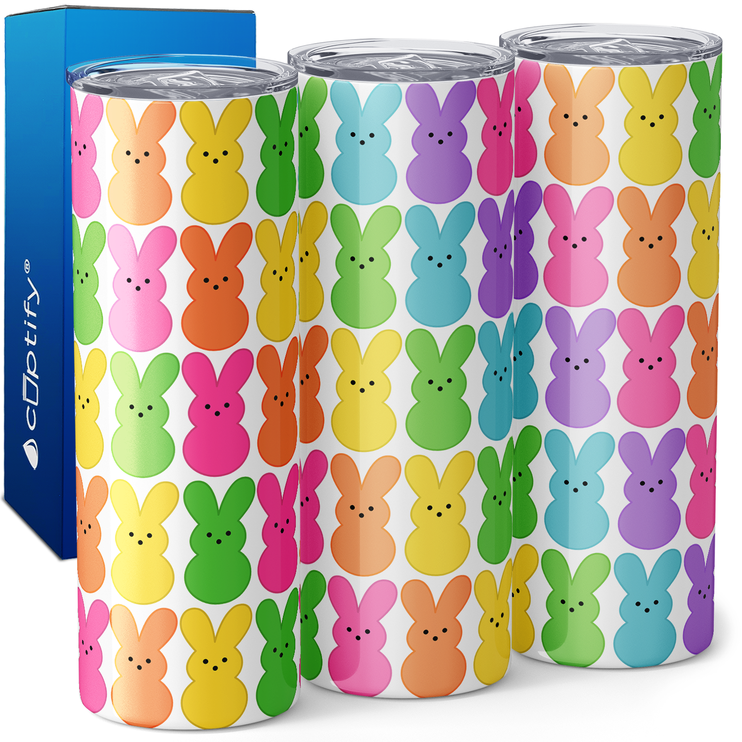 Rainbow Marshmallow Bunnies 20oz Skinny Tumbler