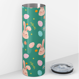 Bunnies Eggs and Flowers on Teal 20oz Skinny Tumbler