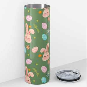 Bunnies Eggs and Flowers on Green 20oz Skinny Tumbler