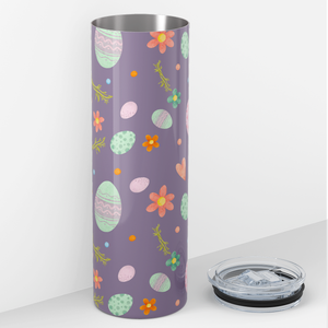 Bunnies Eggs and Flowers on Purple 20oz Skinny Tumbler