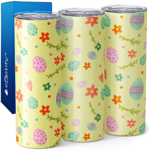 Bunnies Eggs and Flowers on Yellow 20oz Skinny Tumbler