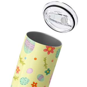 Bunnies Eggs and Flowers on Yellow 20oz Skinny Tumbler