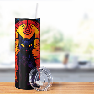 Cat on Stained Glass 20oz Skinny Tumbler