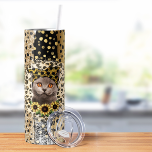 Cat with Sunflowers 20oz Skinny Tumbler