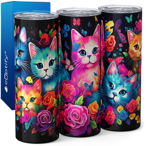 Colorful Cats with Flowers 20oz Skinny Tumbler