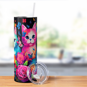 Colorful Cats with Flowers 20oz Skinny Tumbler