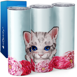 Cute Cat with Flowers 20oz Skinny Tumbler