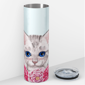 Cute Cat with Flowers 20oz Skinny Tumbler