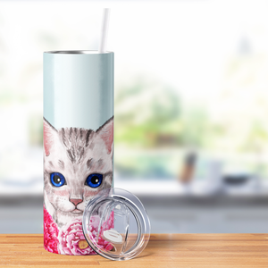 Cute Cat with Flowers 20oz Skinny Tumbler