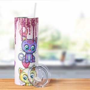 Cute Cats on Pink Glitter 20oz Skinny Tumbler