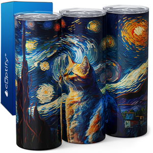 Starry Night Cat 20oz Skinny Tumbler