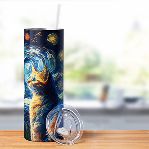 Starry Night Cat 20oz Skinny Tumbler