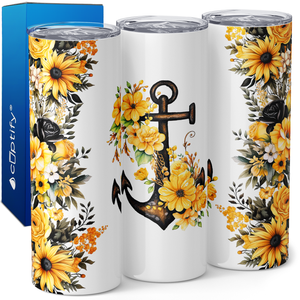 Anchor and Yellow Flowers 20oz Skinny Tumbler