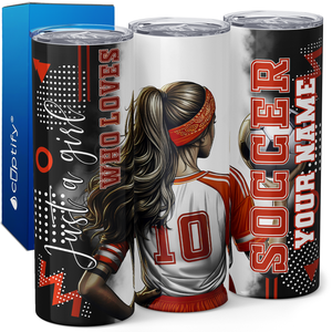 Personalized Just a Girl Who Loves Soccer Orange 20oz Skinny Tumbler