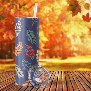 Cute Fall Leaves on Purple 20oz Skinny Tumbler