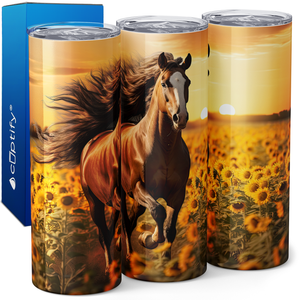 Horse Running through a Field of Sunflowers 20oz Skinny Tumbler