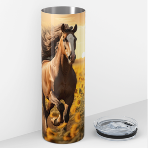 Horse Running through a Field of Sunflowers 20oz Skinny Tumbler