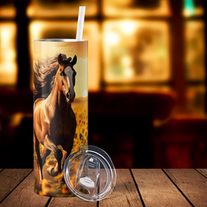 Horse Running through a Field of Sunflowers 20oz Skinny Tumbler