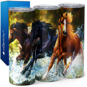 Horses Running Through a Stream 20oz Skinny Tumbler