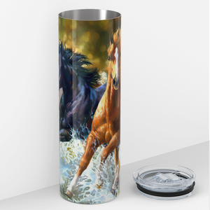 Horses Running Through a Stream 20oz Skinny Tumbler