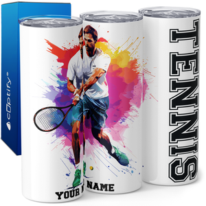 Personalized Tennis Guy Watercolor 20oz Skinny Tumbler