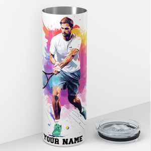 Personalized Tennis Guy Watercolor 20oz Skinny Tumbler