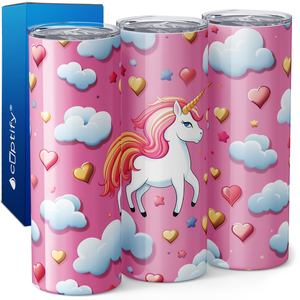 Pink Unicorn and Hearts 20oz Skinny Tumbler