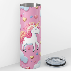 Pink Unicorn and Hearts 20oz Skinny Tumbler