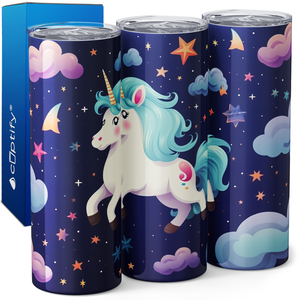 Flying Unicorn Blue at Night 20oz Skinny Tumbler