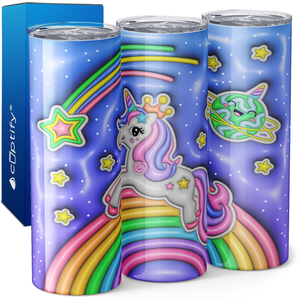 Unicorn Flying on Rainbow Inflated Balloon 20oz Skinny Tumbler