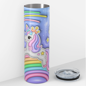 Unicorn Flying on Rainbow Inflated Balloon 20oz Skinny Tumbler