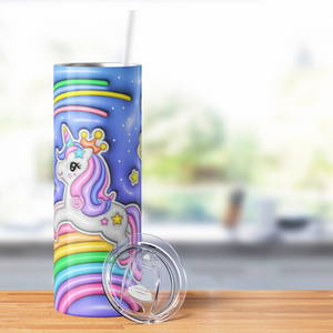 Unicorn Flying on Rainbow Inflated Balloon 20oz Skinny Tumbler