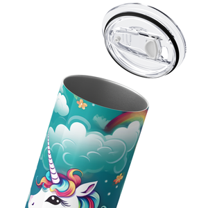 Unicorns and Rainbows on Teal 20oz Skinny Tumbler