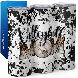 Volleyball Mom on Cowhide Print 20oz Skinny Tumbler