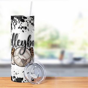 Volleyball Mom on Cowhide Print 20oz Skinny Tumbler