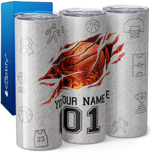 Personalized Basketball with Number 20oz Skinny Tumbler