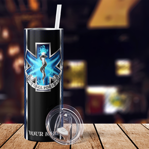 Personalized On Call for Life Blue Carbon Fiber 20oz Skinny Tumbler