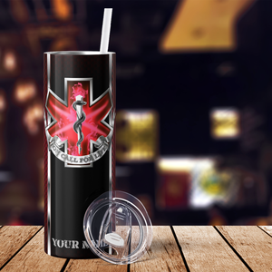 Personalized On Call for Life Red Carbon Fiber 20oz Skinny Tumbler