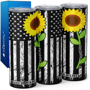 Personalized Dispatcher Sunflower 20oz Skinny Tumbler