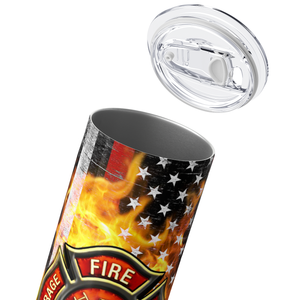 Personalized Firefighter Badge in Metallic American Flag 20oz Skinny Tumbler