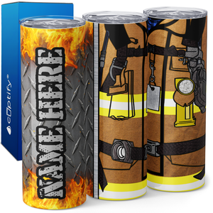 Personalized Firefighter Beige Turnout Gear 20oz Skinny Tumbler