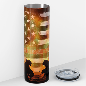 Firefighters Working on American Flag 20oz Skinny Tumbler