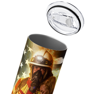 Personalized American Flag Firefighter Rescue 20oz Skinny Tumbler