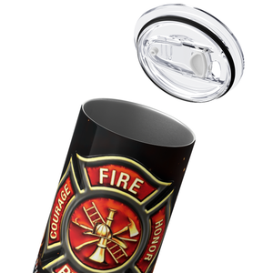 Personalized Firefighter Badge American Flag Zipper 20oz Skinny Tumbler