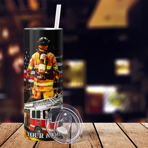 Personalized Firefighter Truck 20oz Skinny Tumbler