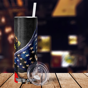 Personalized Firefighter Hand with American Flag 20oz Skinny Tumbler