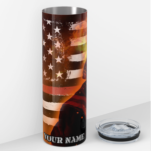 Personalized Firefighter Back with Flag 20oz Skinny Tumbler